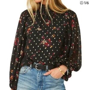 Vince Camuto Floral Metallic Dot Balloon Sleeve Blouse XS
